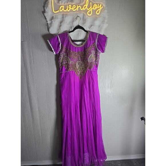Indian Beaded Dress Pullover Purple Double Layered Plus XL India - Picture 1 of 8